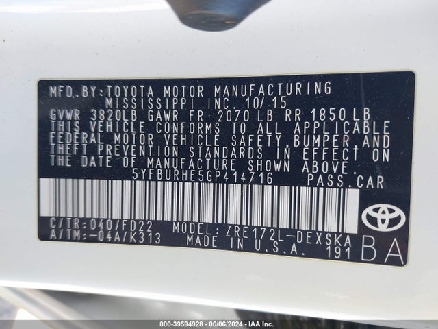 Toyota Corolla S Plus 2016 5YFBURHE5GP414716 Image 9