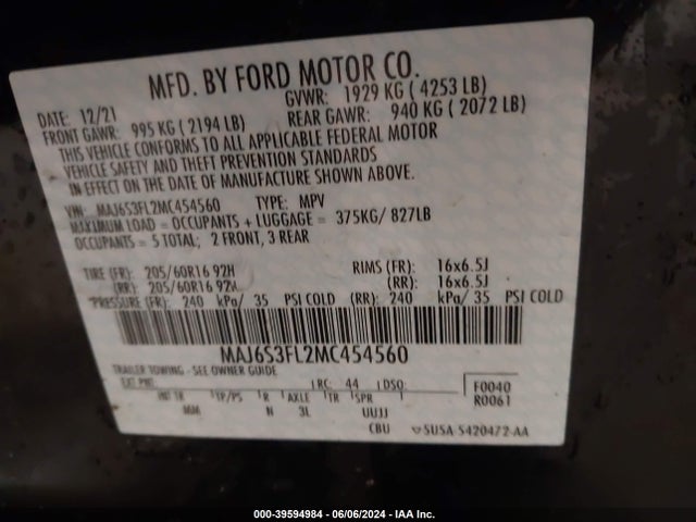 Ford ECOSPORT S 2021 MAJ6S3FL2MC454560 Image 9
