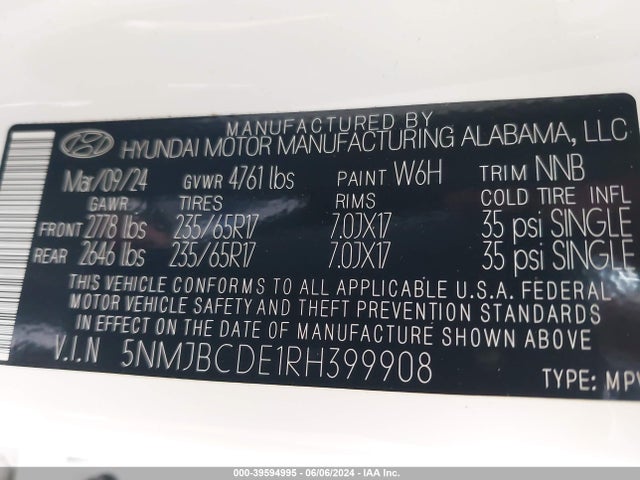 Hyundai TUCSON SEL 2024 5NMJBCDE1RH399908 Image 9