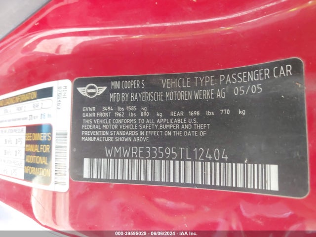 2005 MINI COOPER S WMWRE33595TL12404 Photo 8