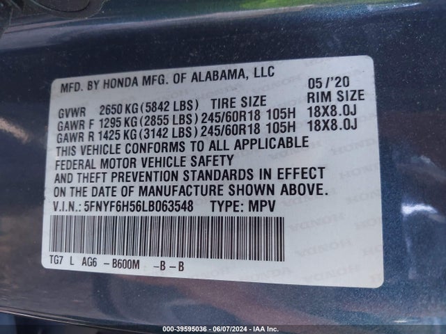 Honda Pilot Awd Ex-l 2020 5FNYF6H56LB063548 Image 9