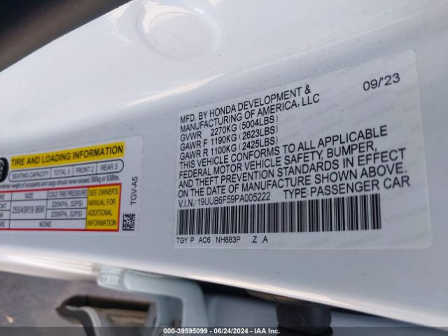 19UUB6F59PA005222 Acura Tlx A-spec Package