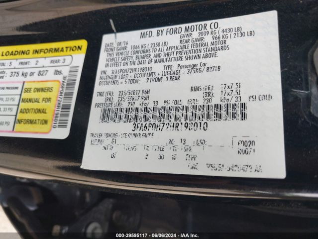 3FA6P0H72HR198010 Ford FUSION SE