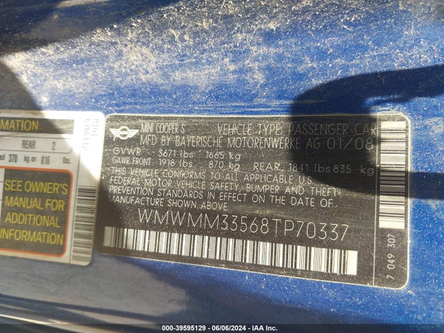 2008 MINI COOPER S CLUBMAN WMWMM33568TP70337 Photo 8