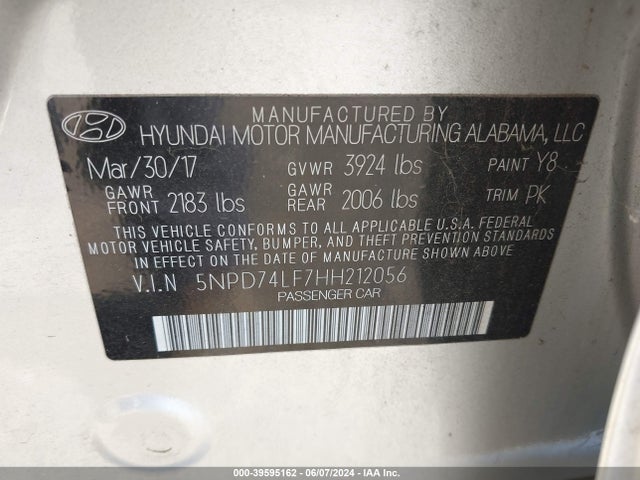Hyundai ELANTRA SE 2017 5NPD74LF7HH212056 Image 9
