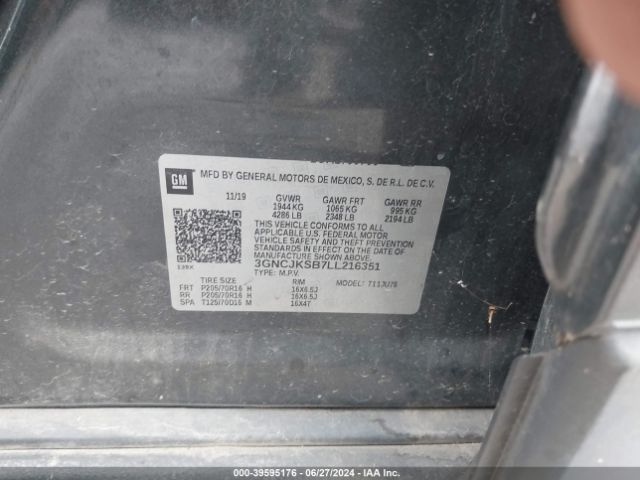 3GNCJKSB7LL216351 Chevrolet Trax Fwd Ls