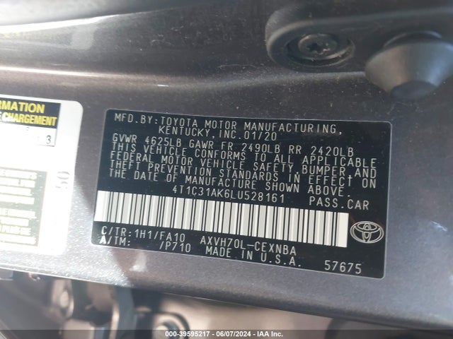 Toyota Camry Le Hybrid 2020 4T1C31AK6LU528161 Image 9