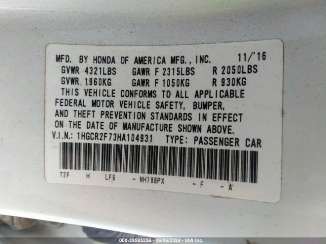 1HGCR2F73HA104931 Honda ACCORD EX