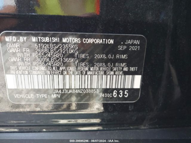 JA4J3UA84NZ038853 Mitsubishi Outlander Se 2.5 2wd