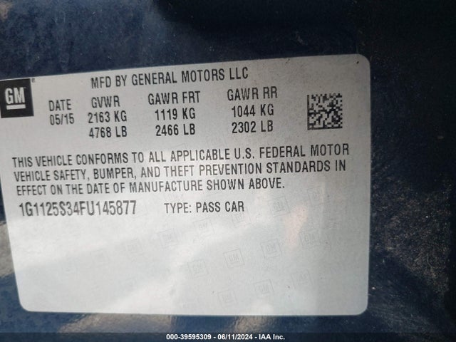 Chevrolet Impala 2lt 2015 1G1125S34FU145877 Image 9