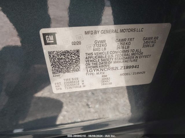 1GYKNCRS2LZ189941 Cadillac Xt5 Fwd Premium Luxury