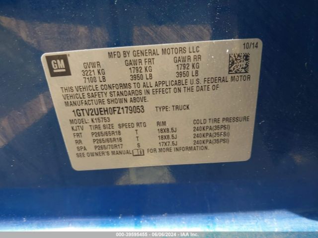 1GTV2UEH0FZ179053 GMC Sierra 1500 Sle