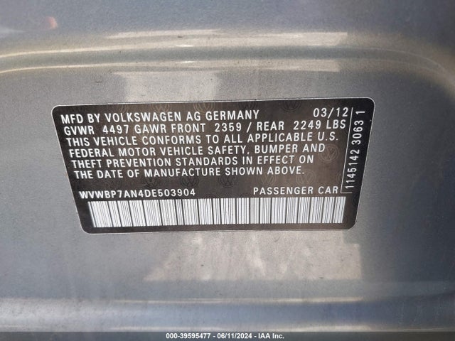 Продаж на аукціоні авто 2013 Volkswagen Cc 2.0t Sport, vin: WVWBP7AN4DE503904, номер лоту: 39595477