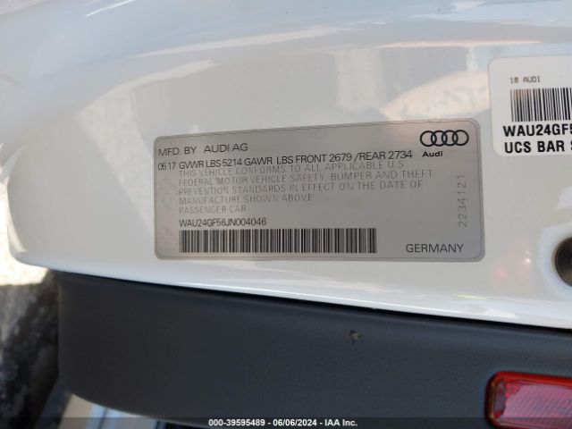 WAU24GF56JN004046 Audi S5 3.0t Premium Plus