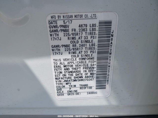 Nissan ROGUE SV 2017 JN8AT2MV3HW270267 Image 9