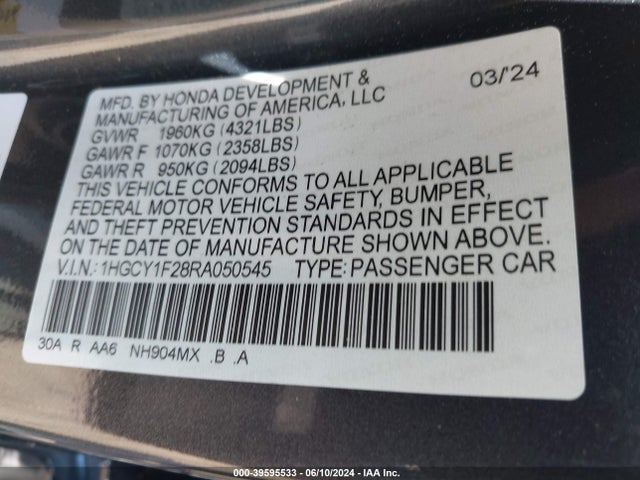 Honda ACCORD LX 2024 1HGCY1F28RA050545 Image 9
