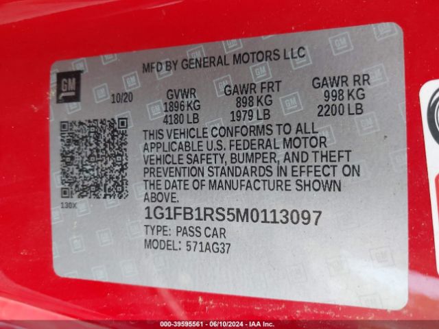 1G1FB1RS5M0113097 Chevrolet Camaro Rwd  1lt