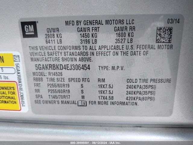 Buick Enclave Leather 2014 5GAKRBKD4EJ306454 Image 9