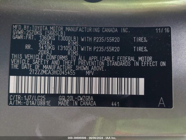 2T2ZZMCA3HC045455 Lexus Rx 350 F Sport