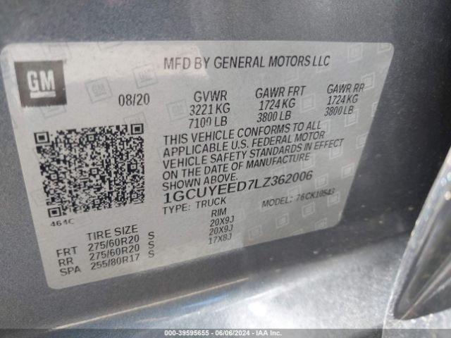 1GCUYEED7LZ362006 Chevrolet Silverado 1500 4wd  Short Bed Rst