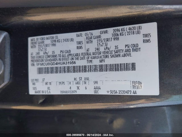 Ford ESCAPE SE 2017 1FMCU0GD4HUA31956 Image 9