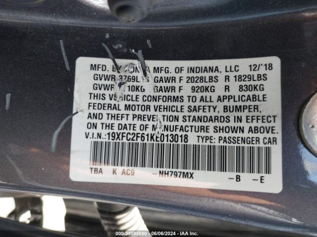 19XFC2F61KE013018 Honda Civic Lx