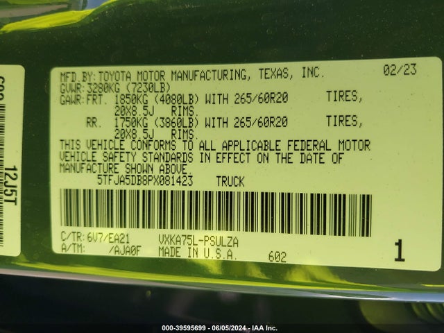 Toyota Tundra Limited 2023 5TFJA5DB8PX081423 Image 9