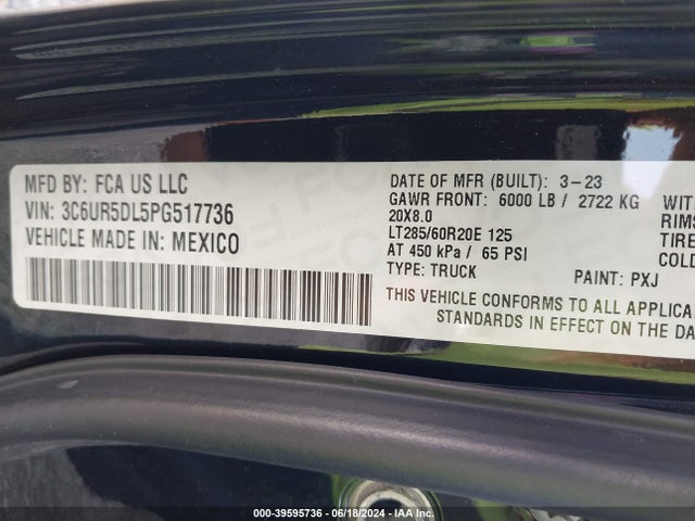 3C6UR5DL5PG517736 RAM 2500 Big Horn  4x4 6'4 Box