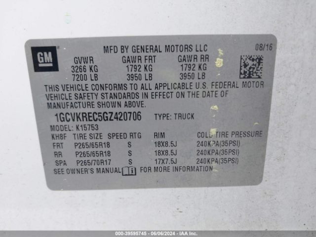 1GCVKREC5GZ420706 Chevrolet Silverado 1500 2lt
