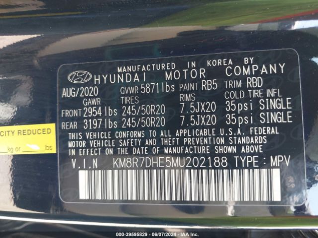KM8R7DHE5MU202188 Hyundai Palisade Calligraphy