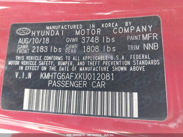 Hyundai Veloster 2.0 2019 KMHTG6AFXKU012081 Image 9