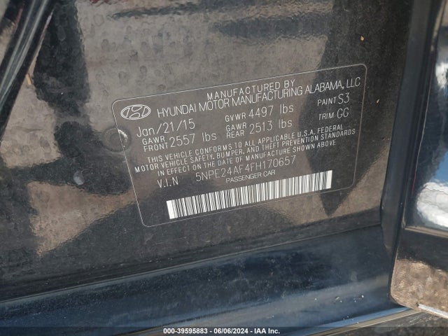 Hyundai SONATA SE 2015 5NPE24AF4FH170657 Image 9
