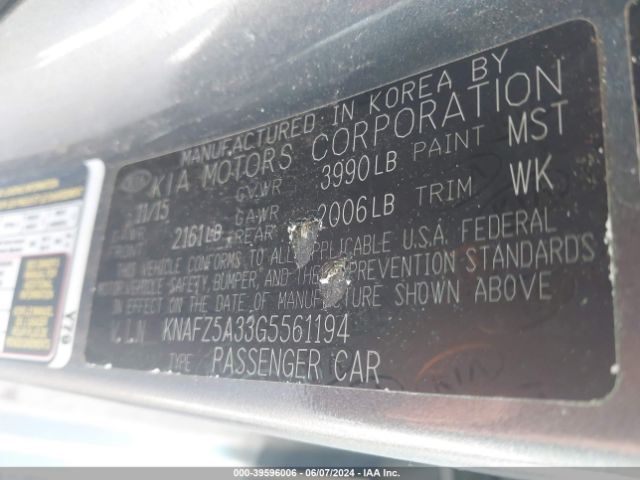 KNAFZ5A33G5561194 KIA FORTE SX