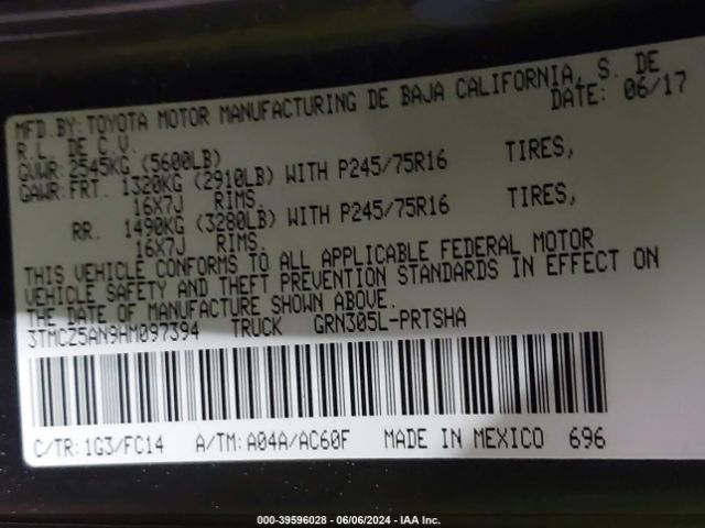 3TMCZ5AN9HM097394 Toyota Tacoma Sr5 V6