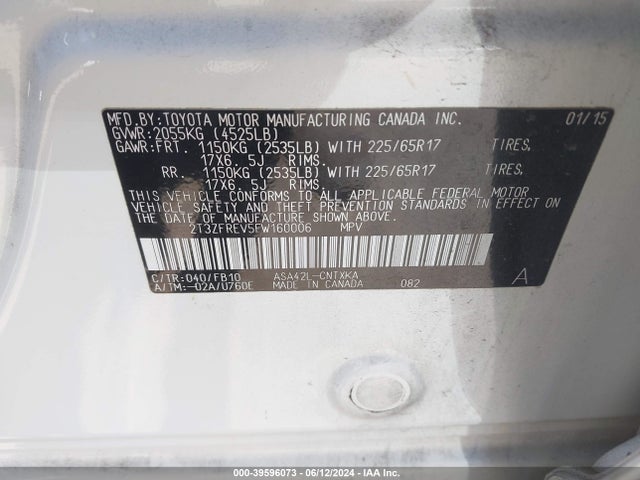 Toyota RAV4 LE 2015 2T3ZFREV5FW160006 Image 9
