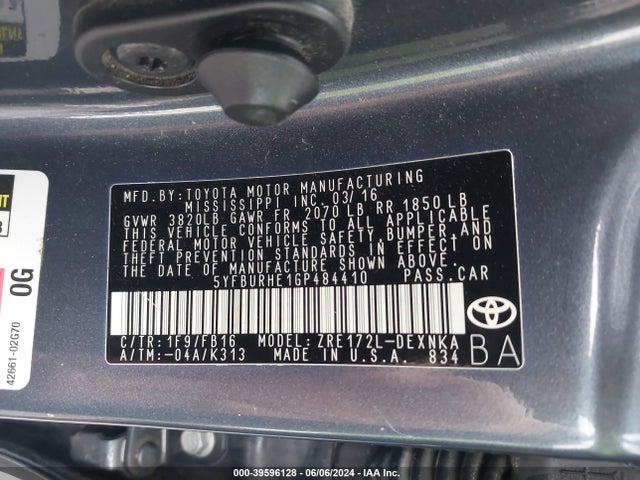 Toyota COROLLA LE 2016 5YFBURHE1GP484410 Image 9