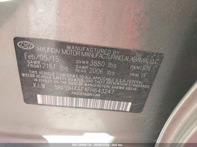Hyundai ELANTRA SE 2015 5NPDH4AE4FH643247 Image 9