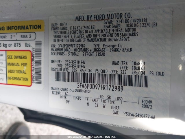 Ford Fusion Titanium 2015 3FA6P0D97FR172989 Image 9