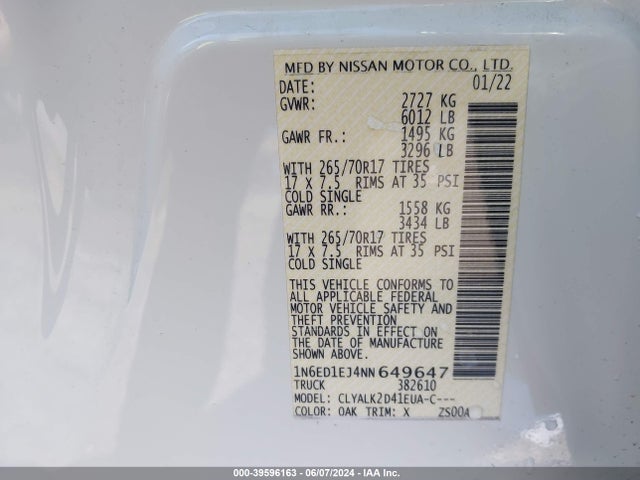 Nissan Frontier Pro-x 4x2 2022 1N6ED1EJ4NN649647 Image 9