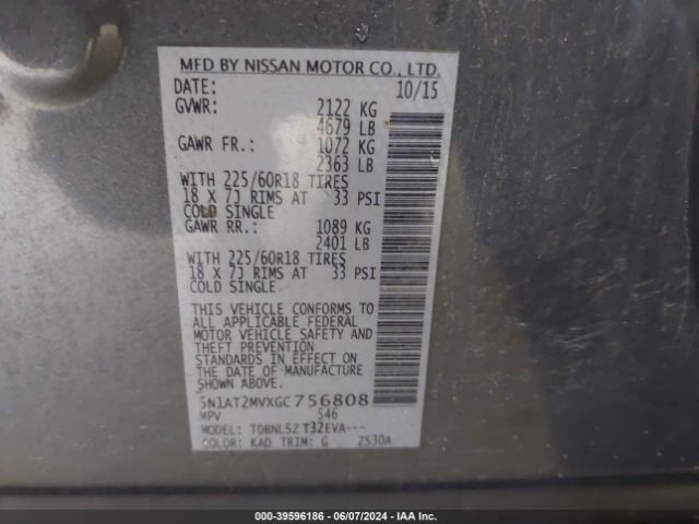 5N1AT2MVXGC756808 Nissan Rogue Sl