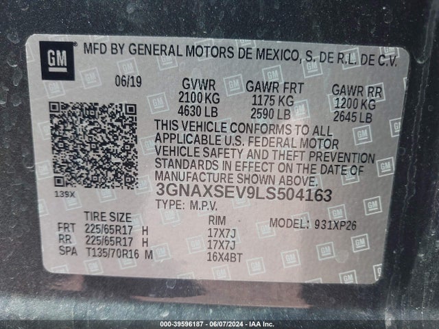 Chevrolet Equinox Awd Ls 2020 3GNAXSEV9LS504163 Image 9
