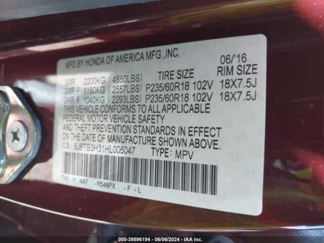 5J8TB3H31HL005047 Acura Rdx Acurawatch Plus Package