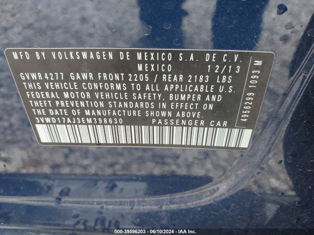 Volkswagen Jetta 1.8t Se 2014 3VWD17AJ3EM398630 Image 9