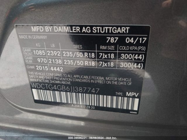 WDCTG4GB6JJ387747 Mercedes-Benz Gla 250 4matic