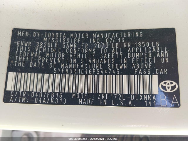 Toyota COROLLA LE 2016 5YFBURHE4GP544745 Image 9
