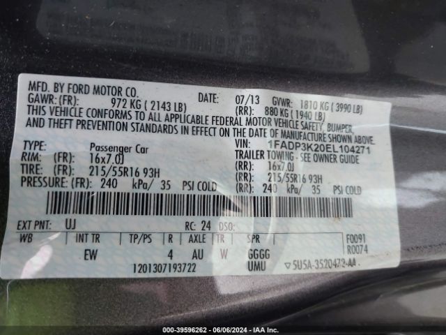 1FADP3K20EL104271 Ford FOCUS SE