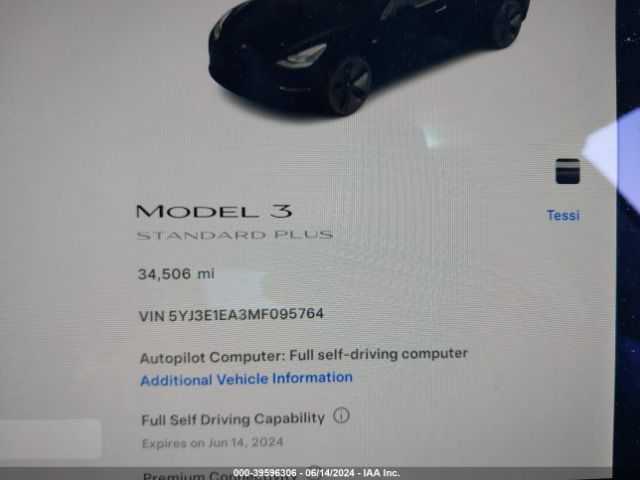 5YJ3E1EA3MF095764 Tesla Model 3 Standard Range Plus Rear-wheel Drive