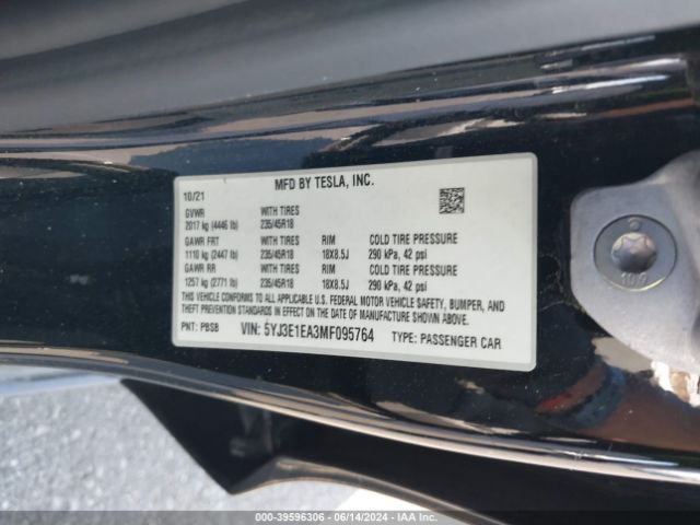 5YJ3E1EA3MF095764 Tesla Model 3 Standard Range Plus Rear-wheel Drive