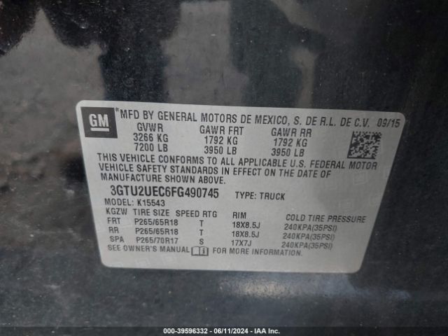 3GTU2UEC6FG490745 GMC Sierra 1500 Sle