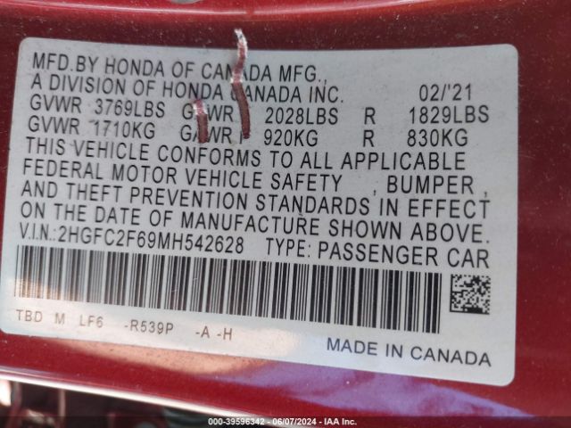 2HGFC2F69MH542628 Honda Civic Lx